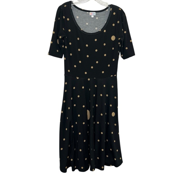 LuLaRoe Black & Tan Polka Dot Nicole Dress MEDIUM - Picture 4 of 11